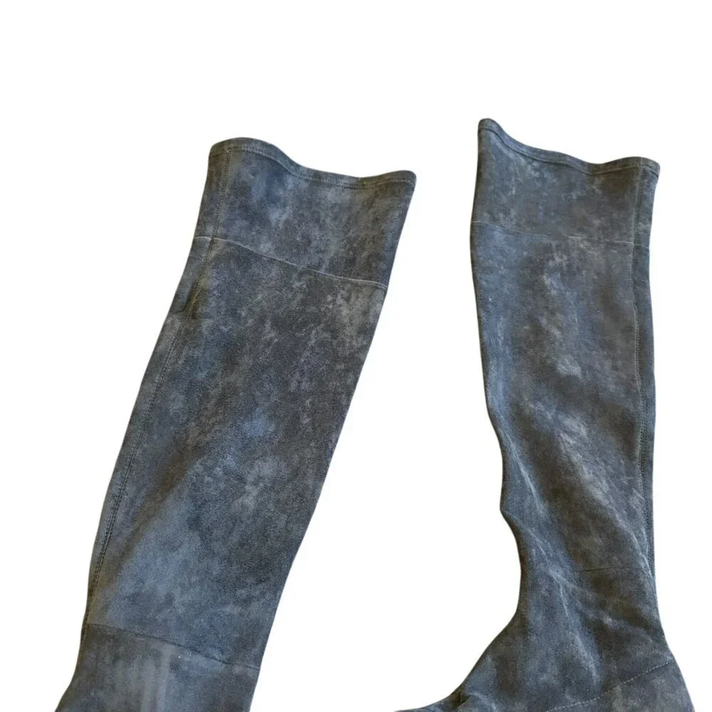 Anthropologie Grey Suede OTK Over The Knee Boots Low Heel Round Toe Size 6 Women